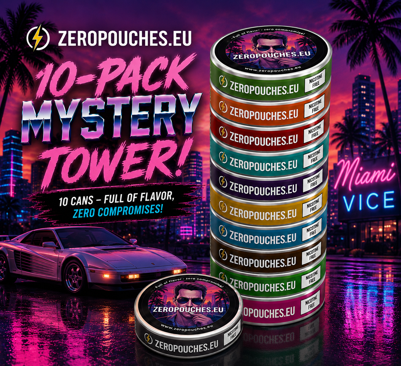 ZEROPouches.eu 10-Pack Mystery Tower – Full of Flavor, Zero Compromises